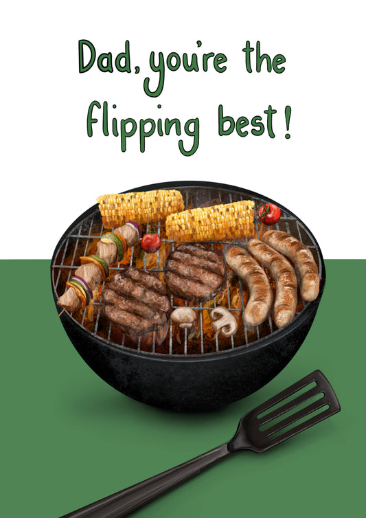Katie Tinkler illustration - Father's Day Flipping Best Dad BBQ Greeting Card | Burger