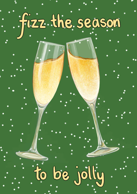 Katie Tinkler illustration - Fizz The Season - Festive Champagne/Prosecco Themed Card