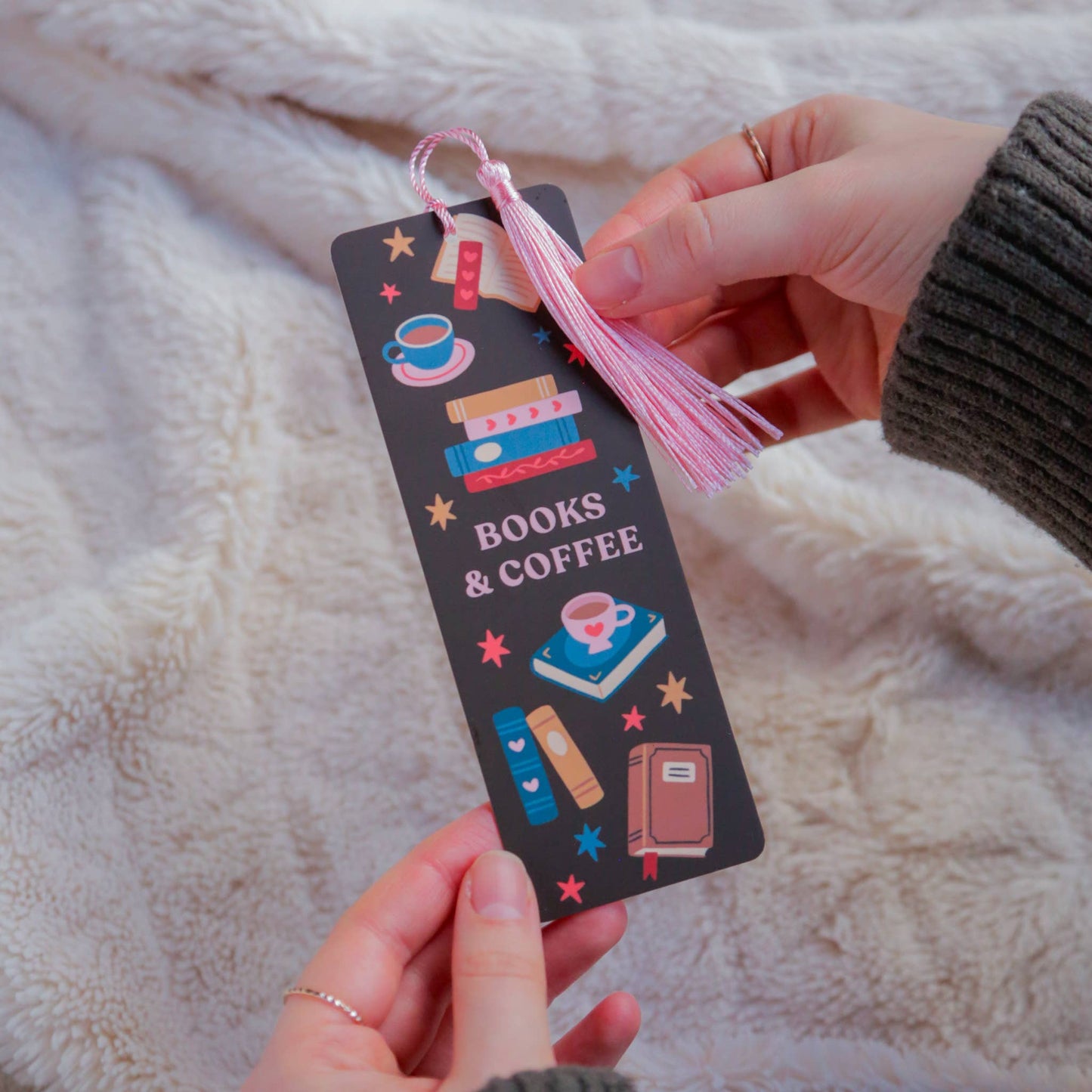 Books & Coffee Bookmark with Tassel | Gift for Book Lovers