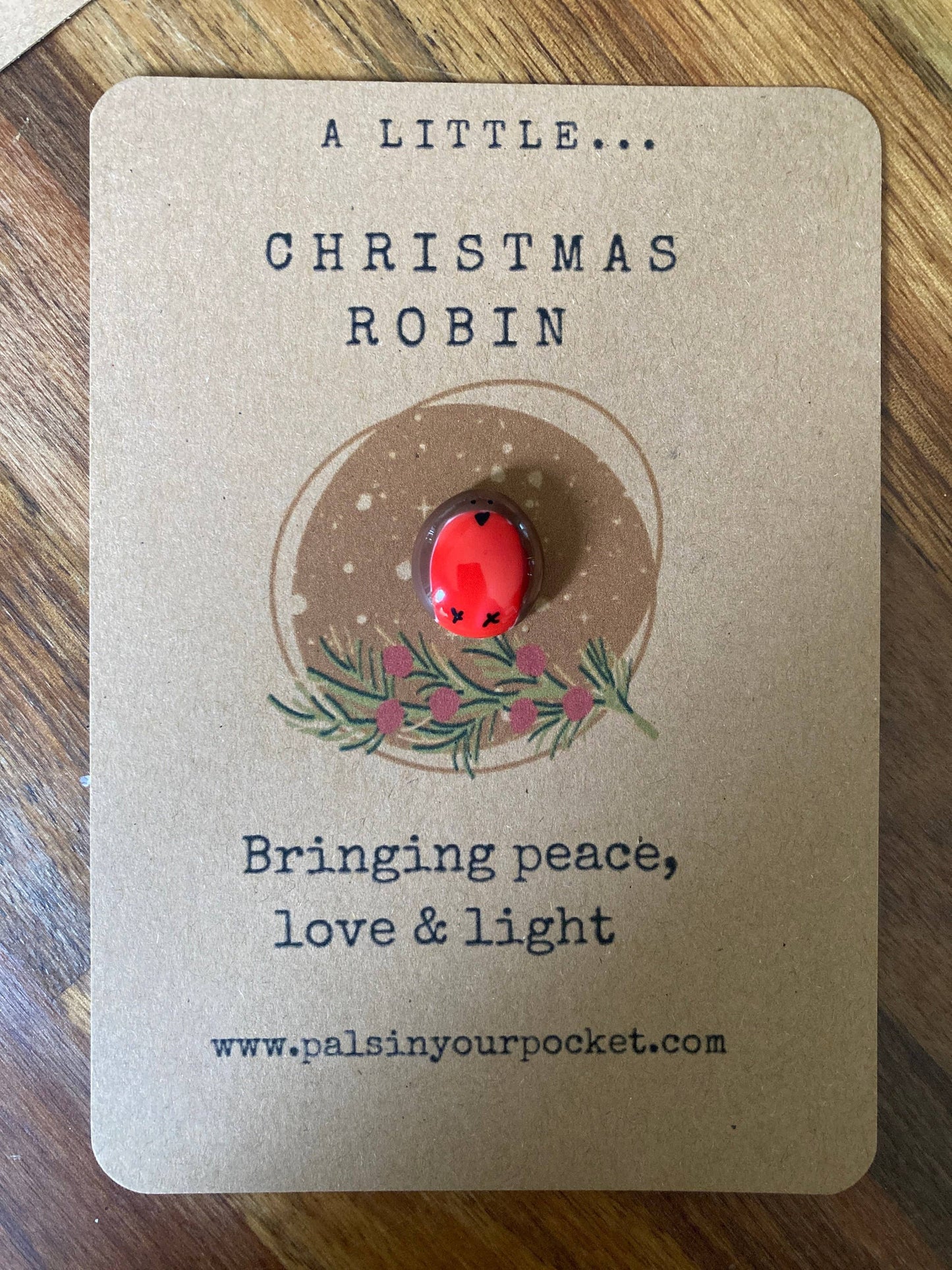 Pals in your Pocket - Christmas Robin Bereavement Pocket Pebble With Bird Charm