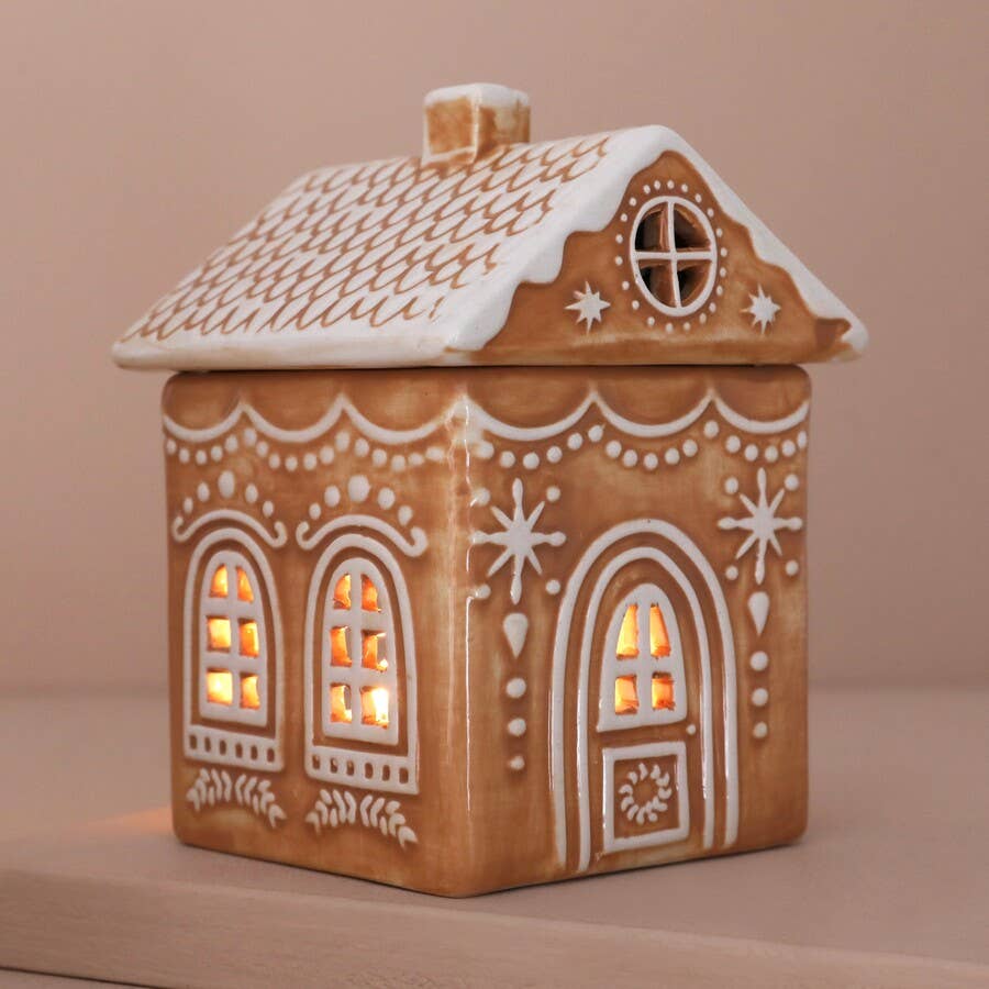 Lisa Angel Ceramic Gingerbread House Wax Burner- Festive Christmas Decor