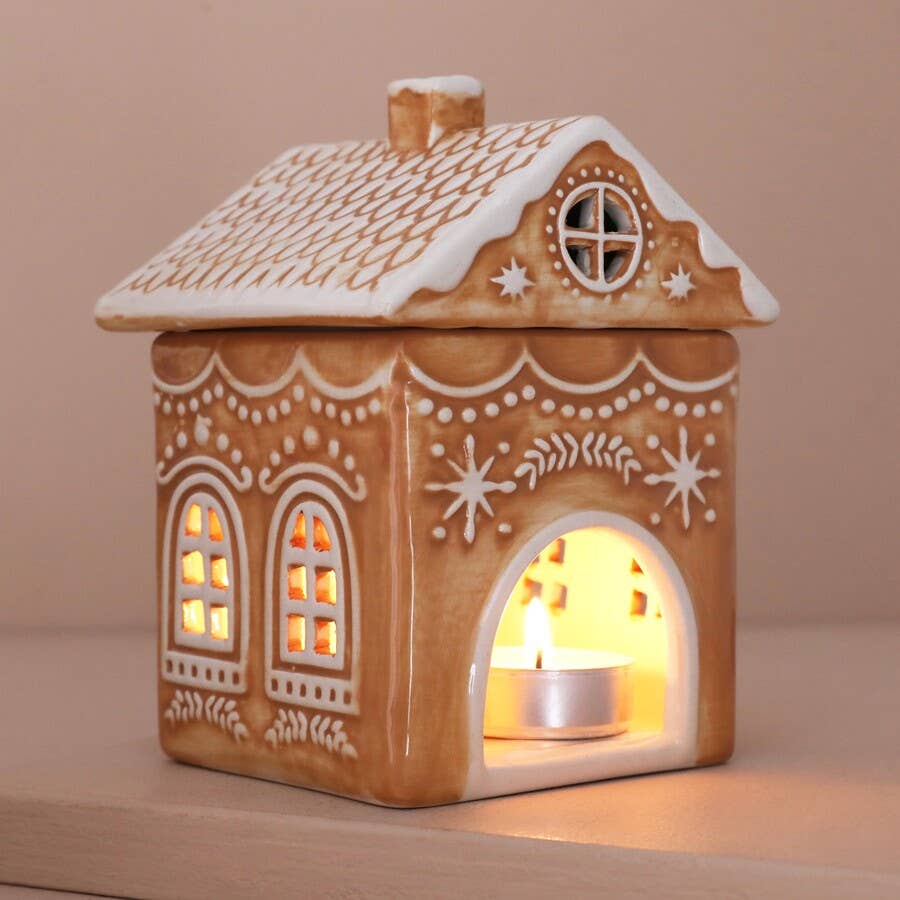 Lisa Angel Ceramic Gingerbread House Wax Burner- Festive Christmas Decor