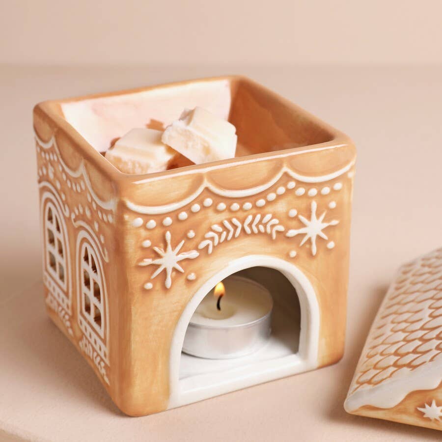 Lisa Angel Ceramic Gingerbread House Wax Burner- Festive Christmas Decor
