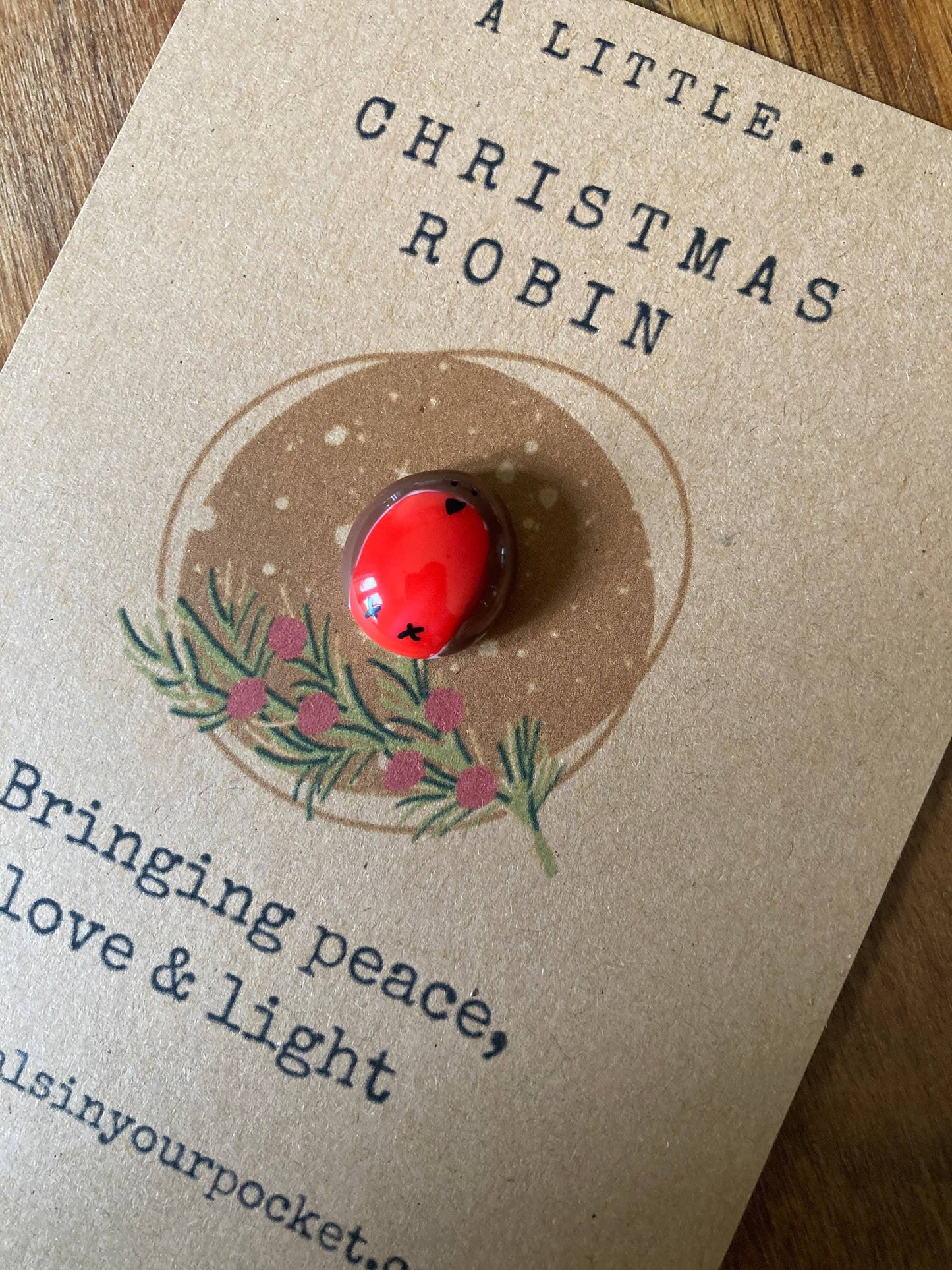 Pals in your Pocket - Christmas Robin Bereavement Pocket Pebble With Bird Charm