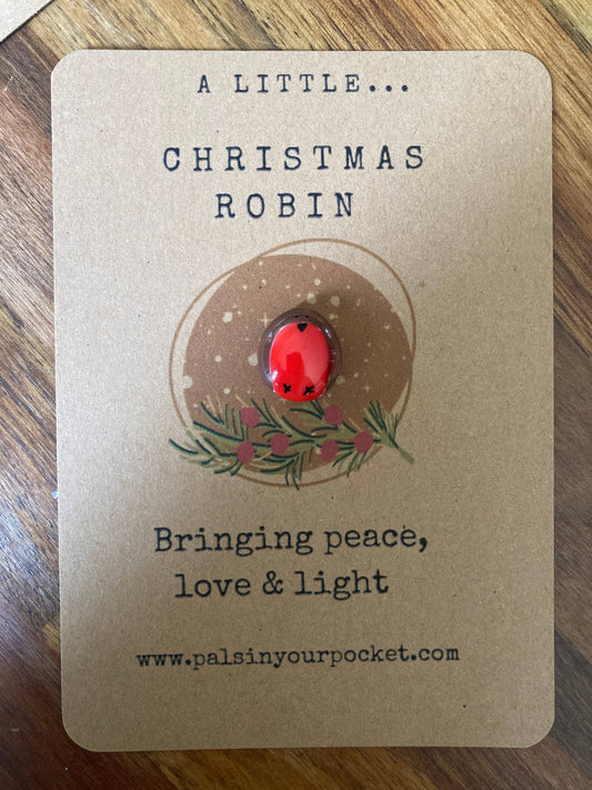 Pals in your Pocket - Christmas Robin Bereavement Pocket Pebble With Bird Charm
