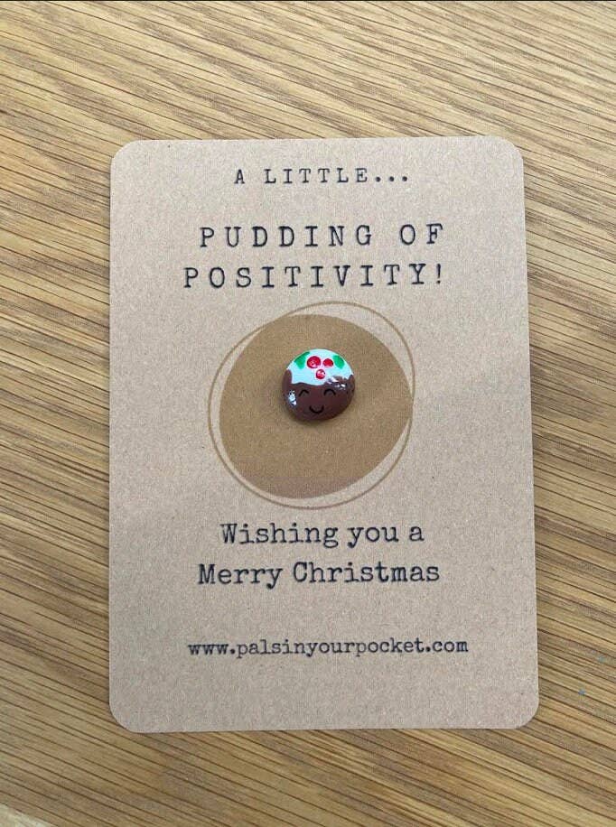 Pals in your Pocket - Christmas Pudding Charm Pocket Stone For Secret Santa