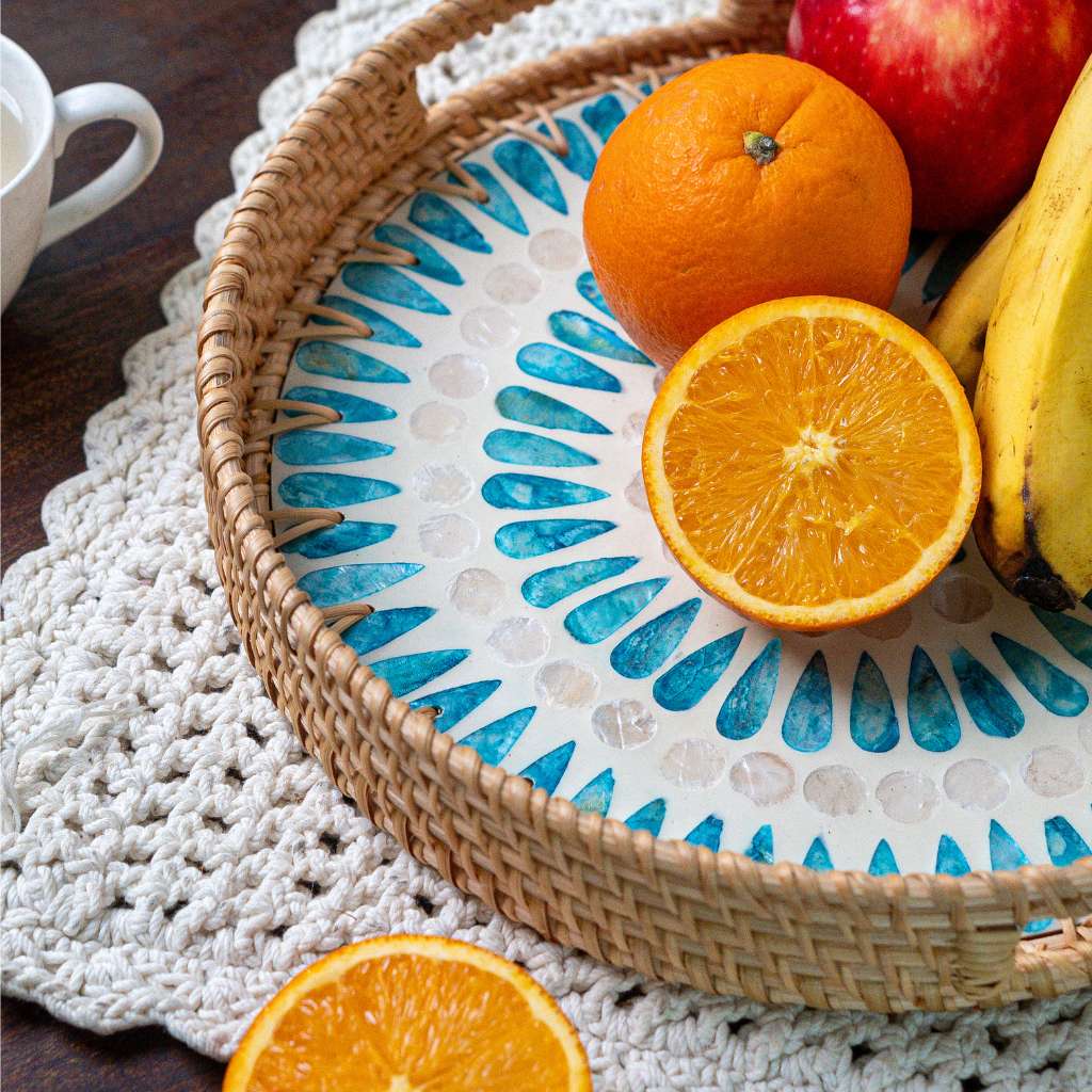 Jungle Culture - Rattan Serving Tray - Wicker Coffee Table Centerpiece Tray