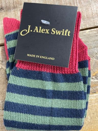 J Alex Swift Cotton Striped Socks Lacquer Ink Blue Moss Green - Premium Quality