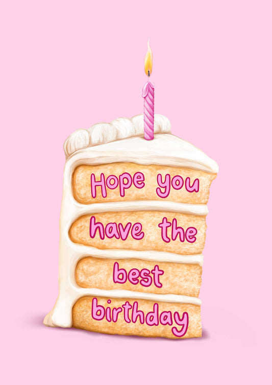 Bakery-themed birthday card with a candle and text on a pink background