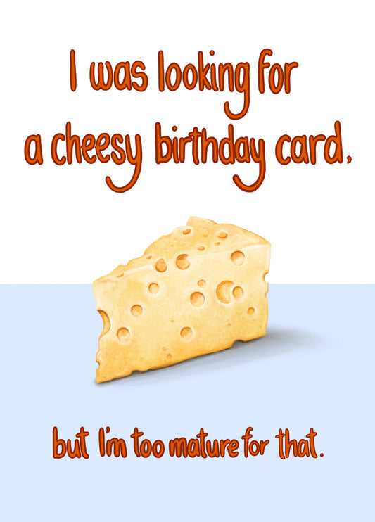 Katie Tinkler Mature Cheese Birthday greeting card - funny food themed birthday card UK made A6