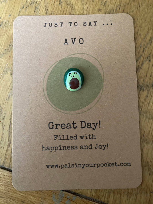 Avocado-shaped token on a card with text