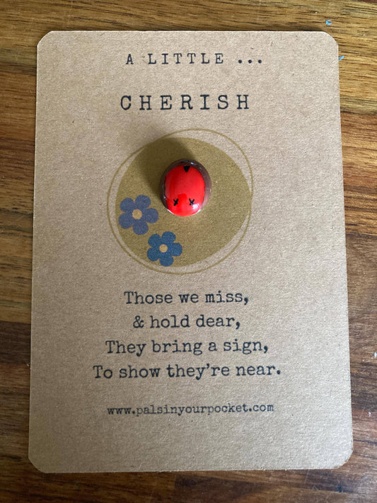 Card with a robin token and text on a wooden surface