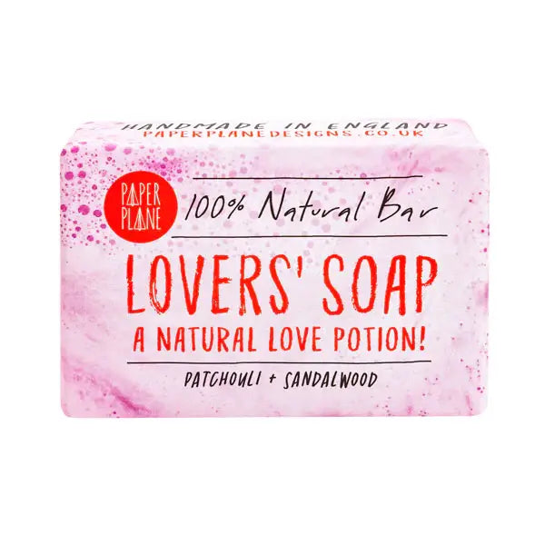 Bar of soap with 'Lovers' Soap' branding on a white background