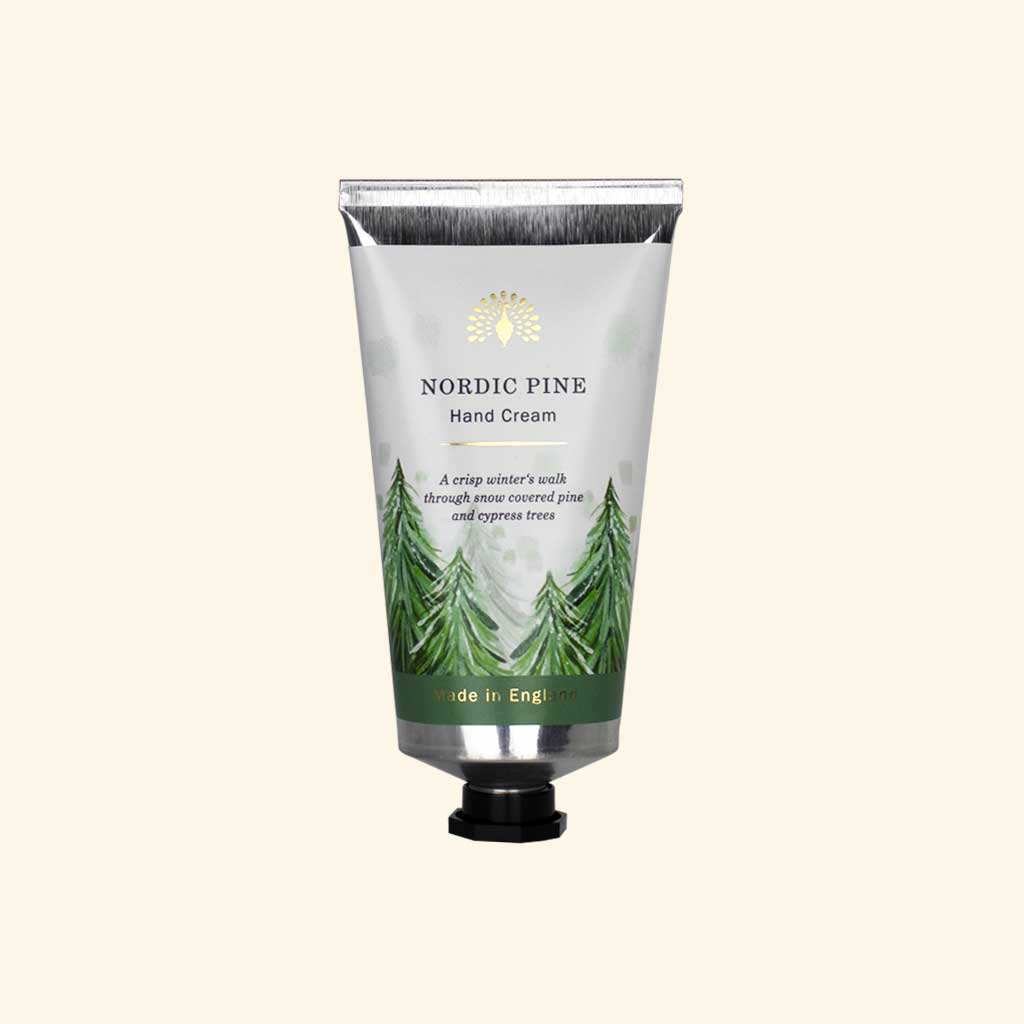 Nordic Pine hand cream tube on a white background