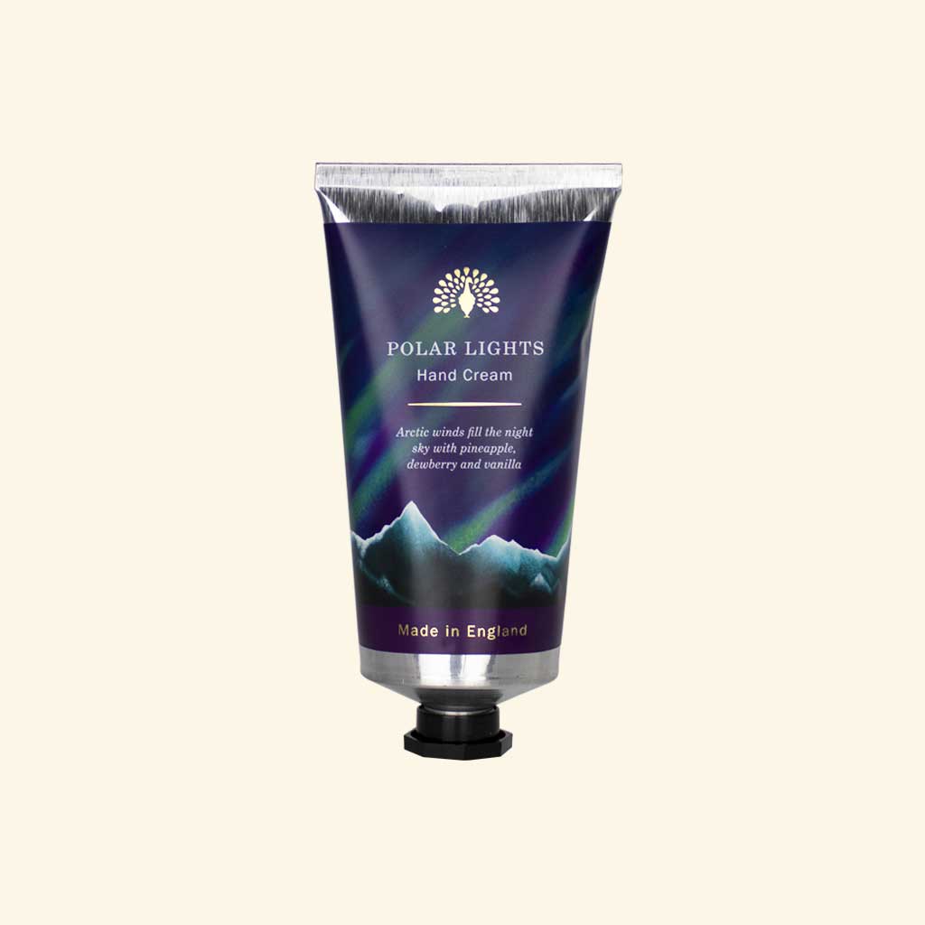 recyclable Tube of Polar Lights hand cream on a white background