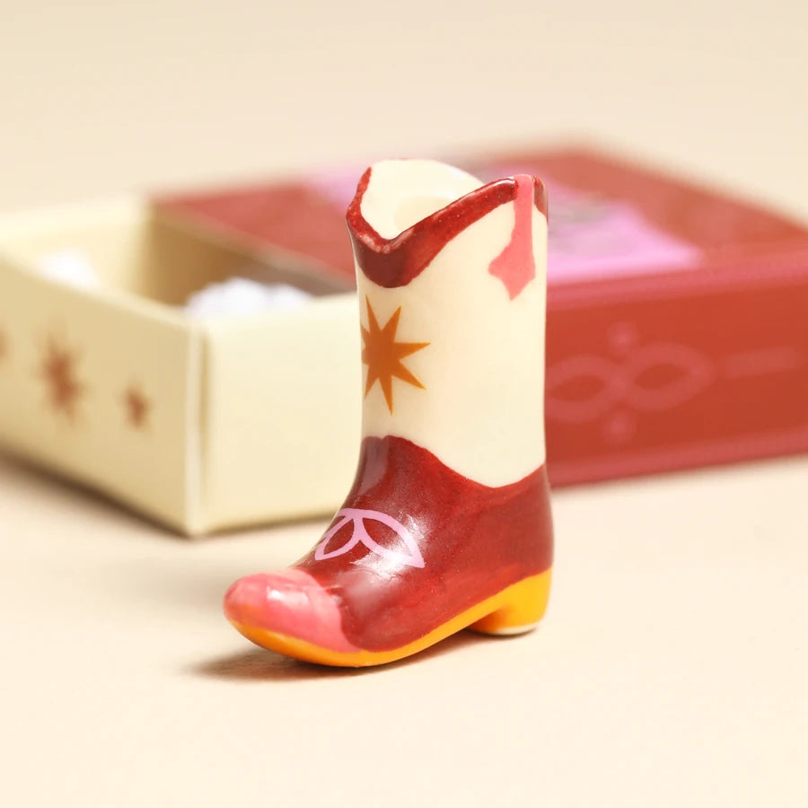 Hand-finished ceramic cowboy boot token, miniature keepsake gift for a friend or loved one
