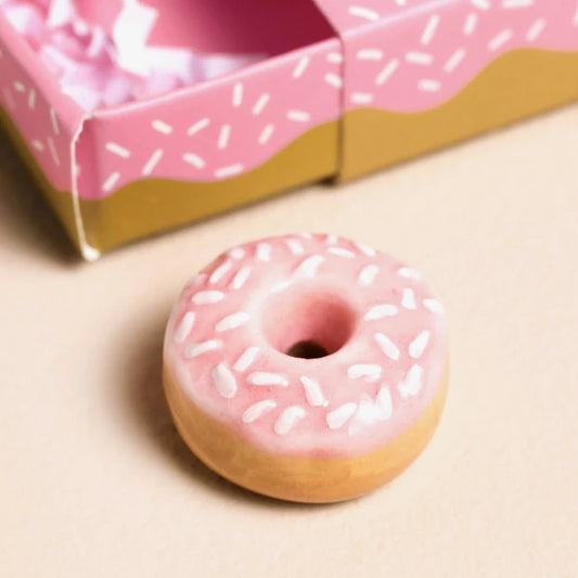 Hand-finished ceramic doughnut token, miniature keepsake gift for a friend or loved one