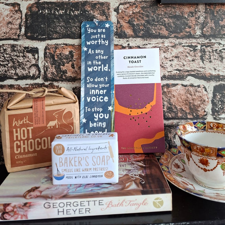Luxury cinnamon gift ideas UK featuring Harth Hot Chocolate and artisan soap