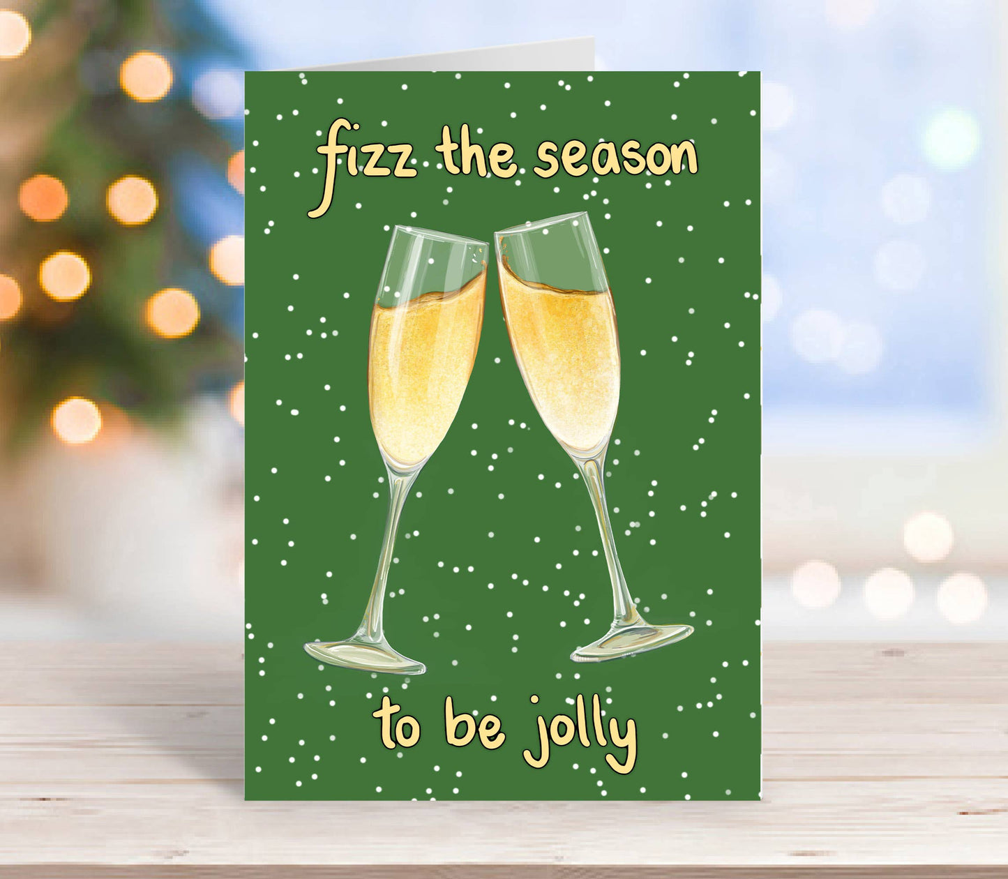 Katie Tinkler illustration - Fizz The Season - Festive Champagne/Prosecco Themed Card 