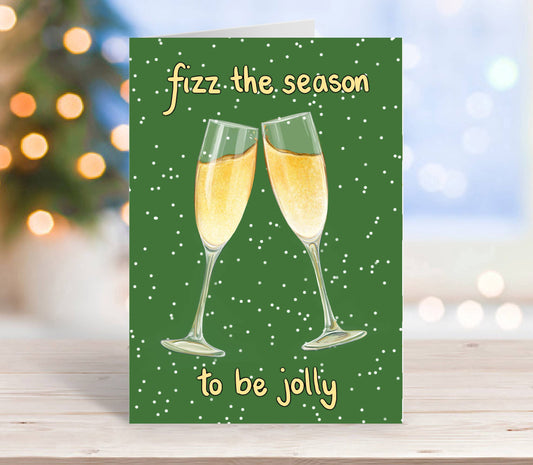 Katie Tinkler illustration - Fizz The Season - Festive Champagne/Prosecco Themed Card 