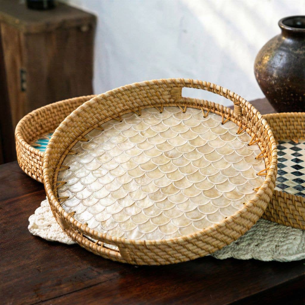 Jungle Culture - Rattan Serving Tray - Wicker Coffee Table Centerpiece Tray