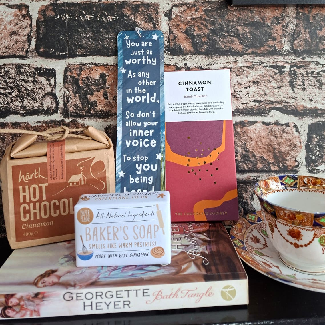 Luxury cinnamon gift ideas UK featuring Harth Hot Chocolate and artisan soap