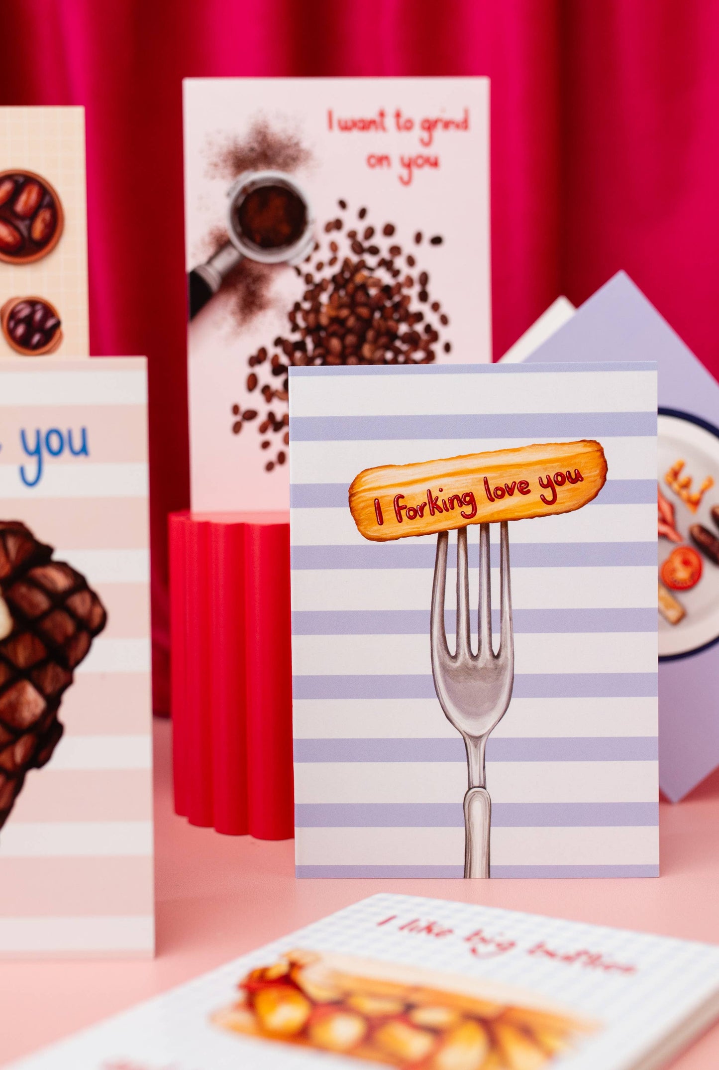 Katie Tinkler illustration - I Forking Love You - Chip/Fries Food Themed Love Card