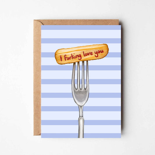 Katie Tinkler illustration - I Forking Love You - Chip/Fries Food Themed Love Card