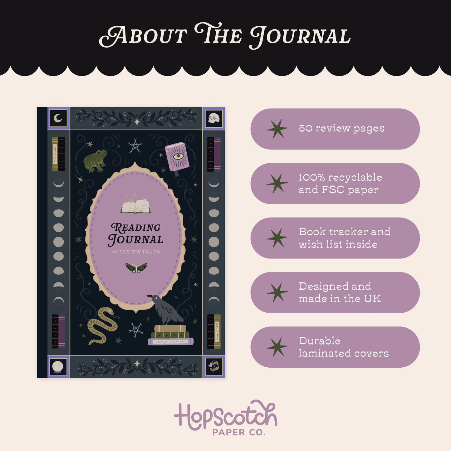 Hopscotch Paper Co. - Whimsy Witch Reading Journal – 50 Book Review Notebook