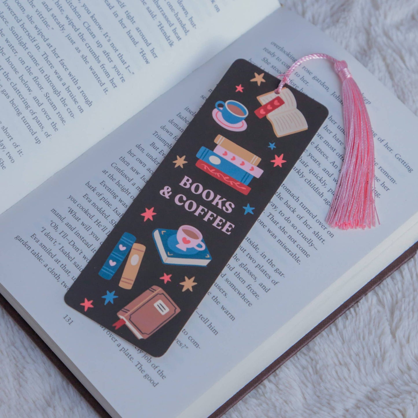Books & Coffee Bookmark with Tassel | Gift for Book Lovers