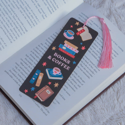 Books & Coffee Bookmark with Tassel | Gift for Book Lovers