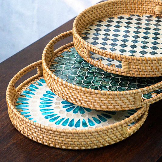 Jungle Culture - Rattan Serving Tray - Wicker Coffee Table Centerpiece Tray