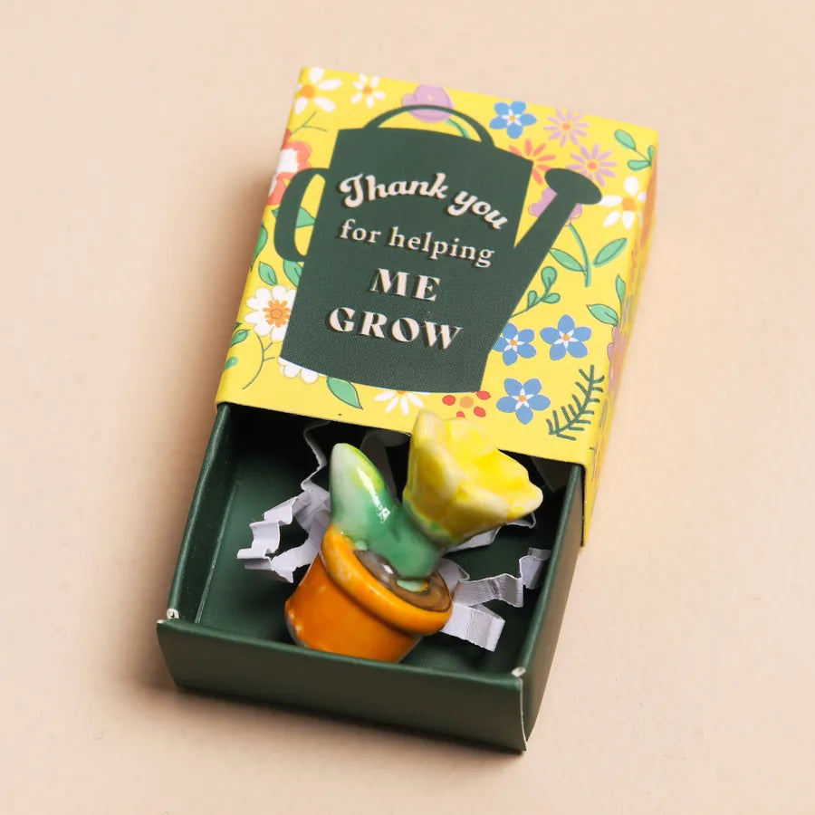 Tiny ceramic plant pot matchbox token, alternative to East of India gifts, teacher thank you keepsake