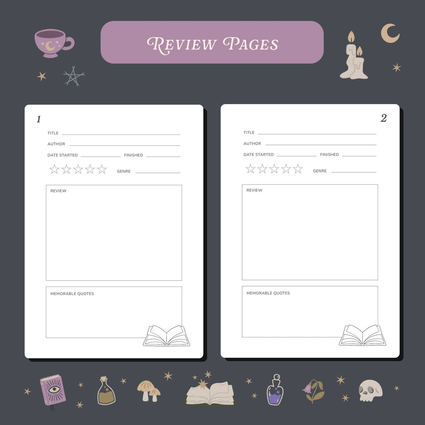 Hopscotch Paper Co. - Whimsy Witch Reading Journal – 50 Book Review Notebook