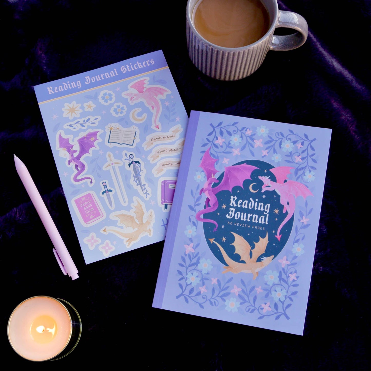 Hopscotch Paper Co. - Reading Journal Dragon, Cosy Quest – 50 Book Review Notebook