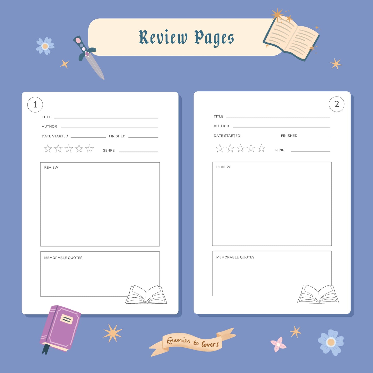 Hopscotch Paper Co. - Reading Journal Dragon, Cosy Quest – 50 Book Review Notebook