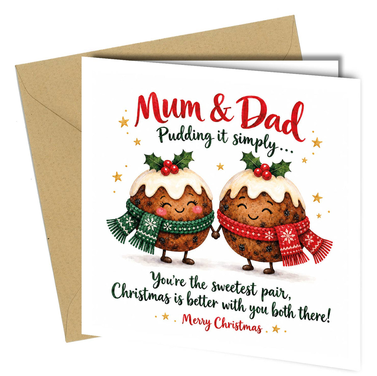 Close to the Bone Greeting Cards and Gifts - Mum & Dad Christmas Card – Cute Pudding Couple   - cb132