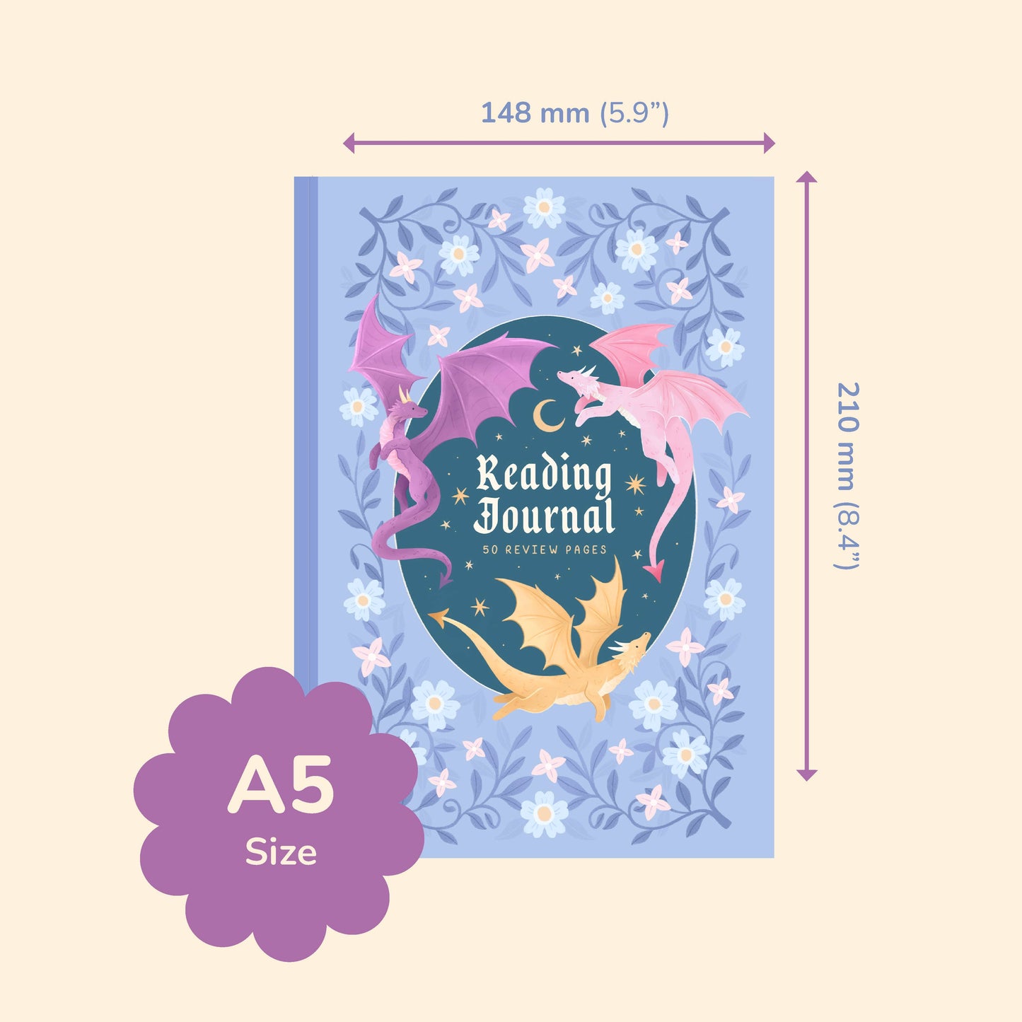 Hopscotch Paper Co. - Reading Journal Dragon, Cosy Quest – 50 Book Review Notebook