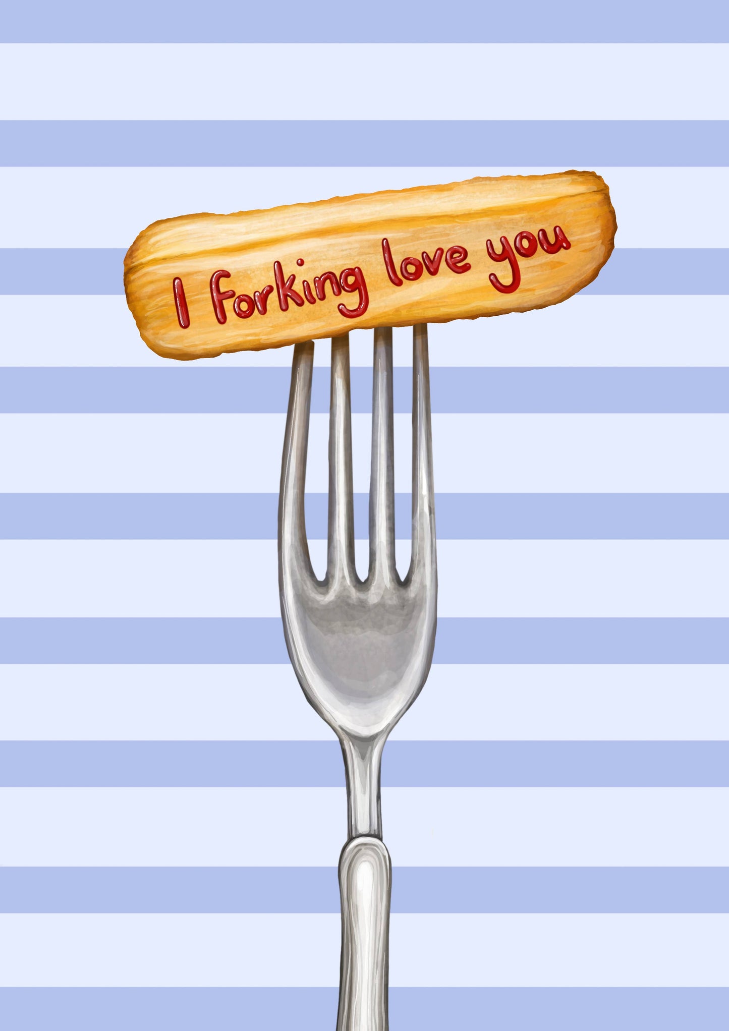 Katie Tinkler illustration - I Forking Love You - Chip/Fries Food Themed Love Card