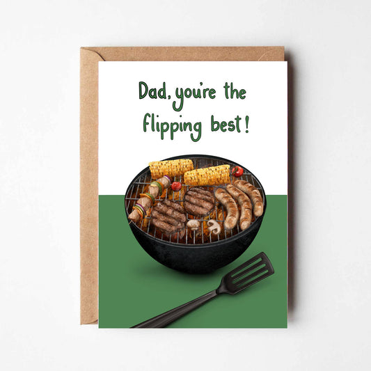 Katie Tinkler illustration - Father's Day Flipping Best Dad BBQ Greeting Card | Burger