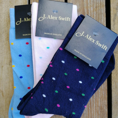 J Alex Swift Cotton Polka Dot Socks Ladies - British Made Fashion Socks