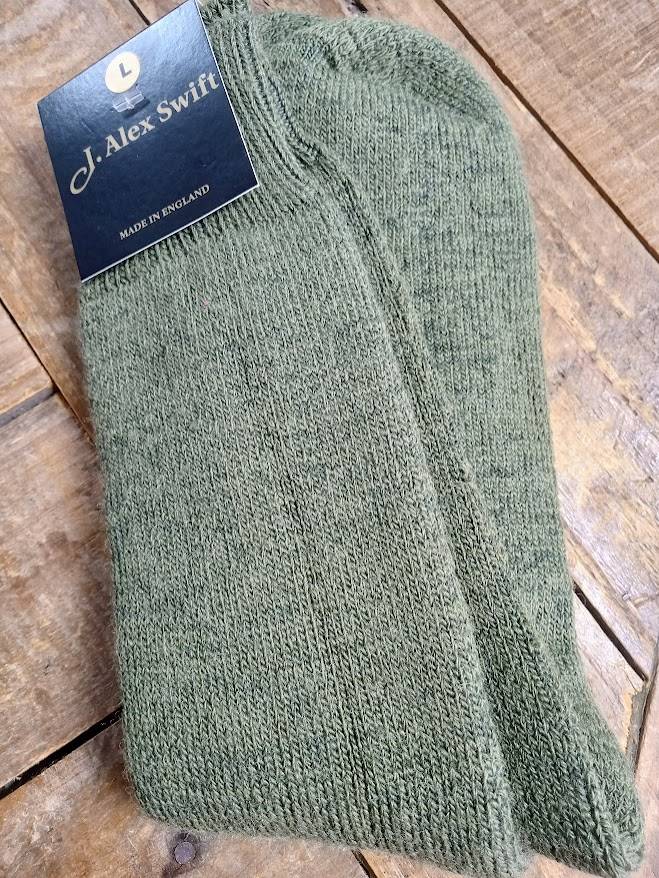 J Alex Swift Wool Terry Boot Socks Moss Green - Cushioned Comfort