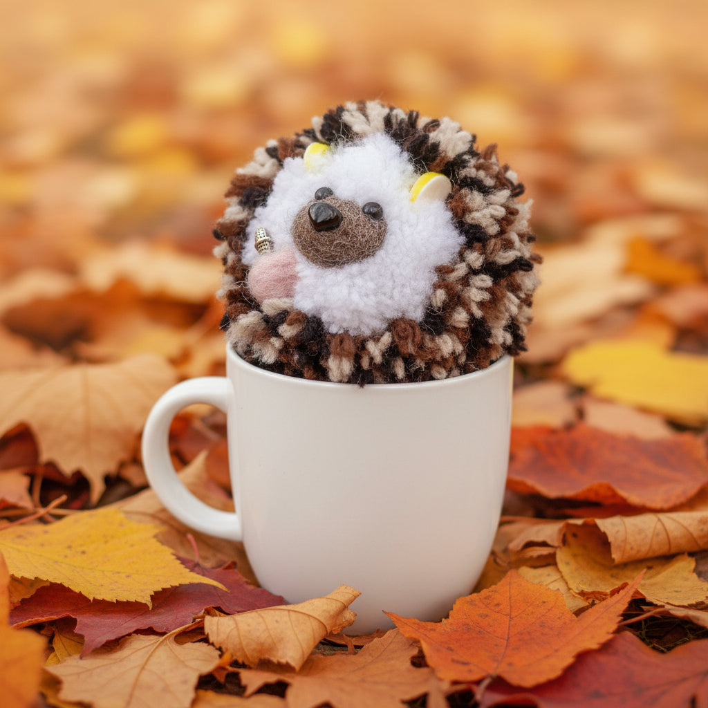 Small plush toy with a leopard print pattern on a wooden surface