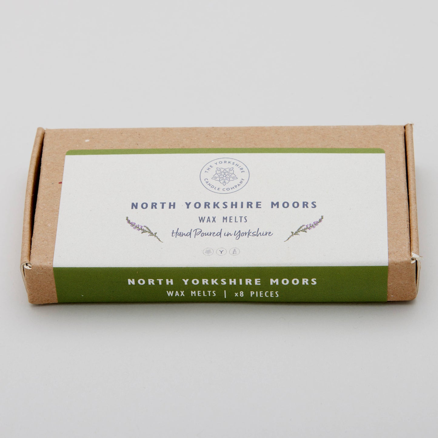 North Yorkshire Moors wax melts packaging on a light gray background