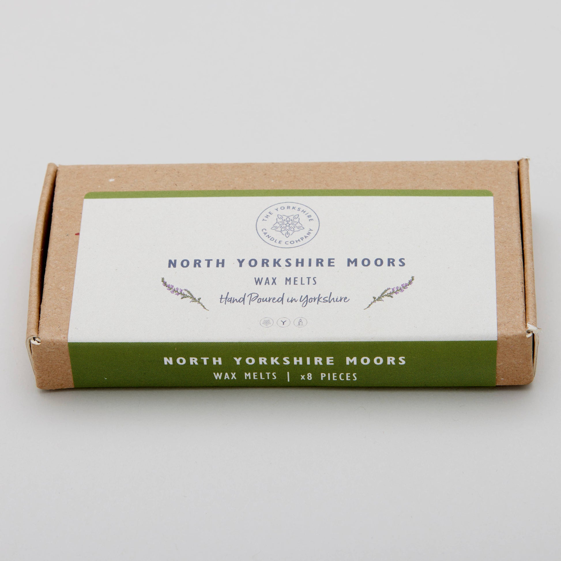 North Yorkshire Moors wax melts packaging on a light gray background