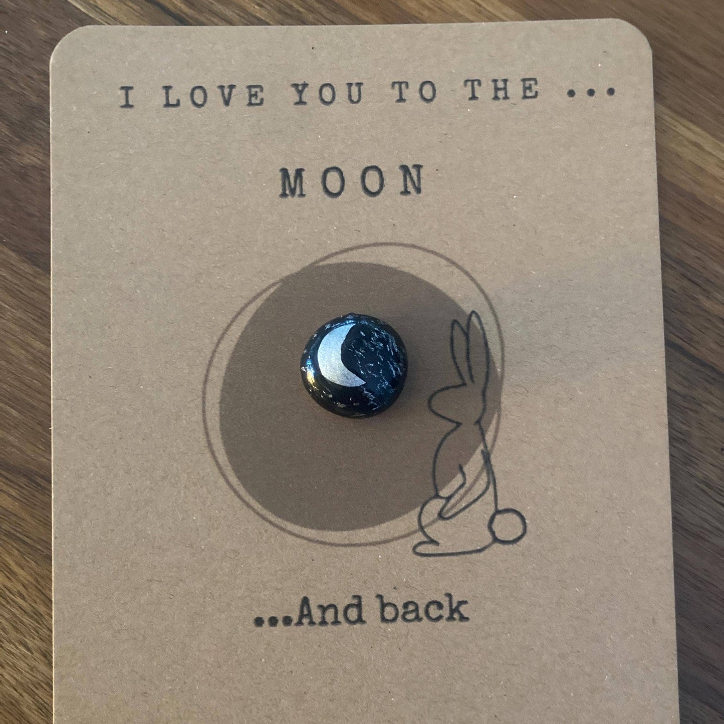 Pebble with moon design on a 'I Love You to the Moon and Back' card