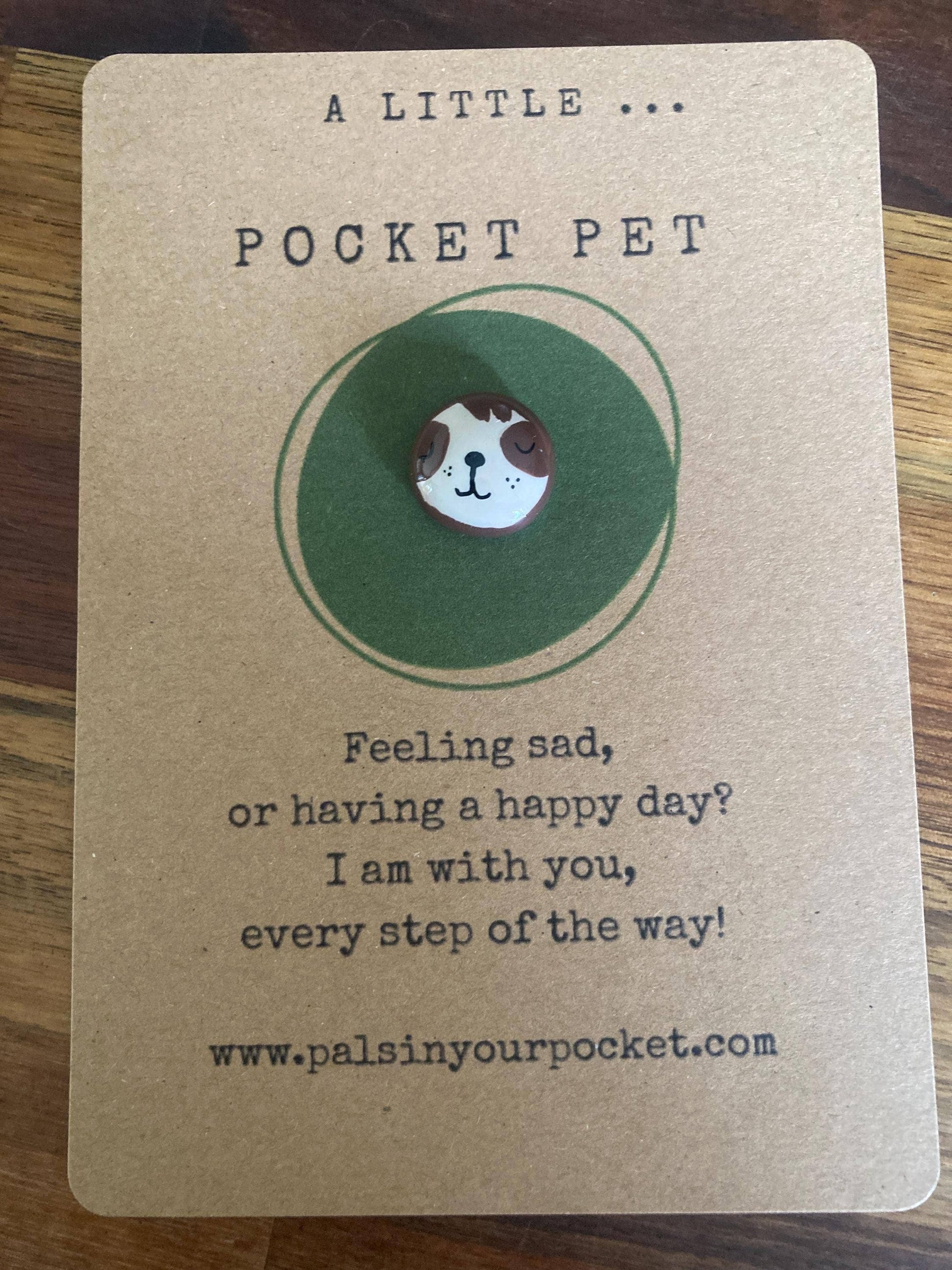 Pin with a sloth design on a card with text and website URL