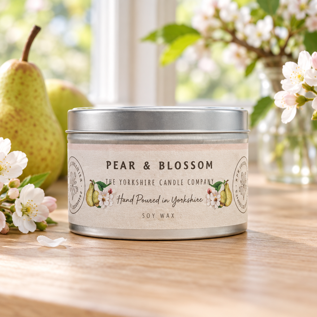Pear and Blossom candle lifestyle photo