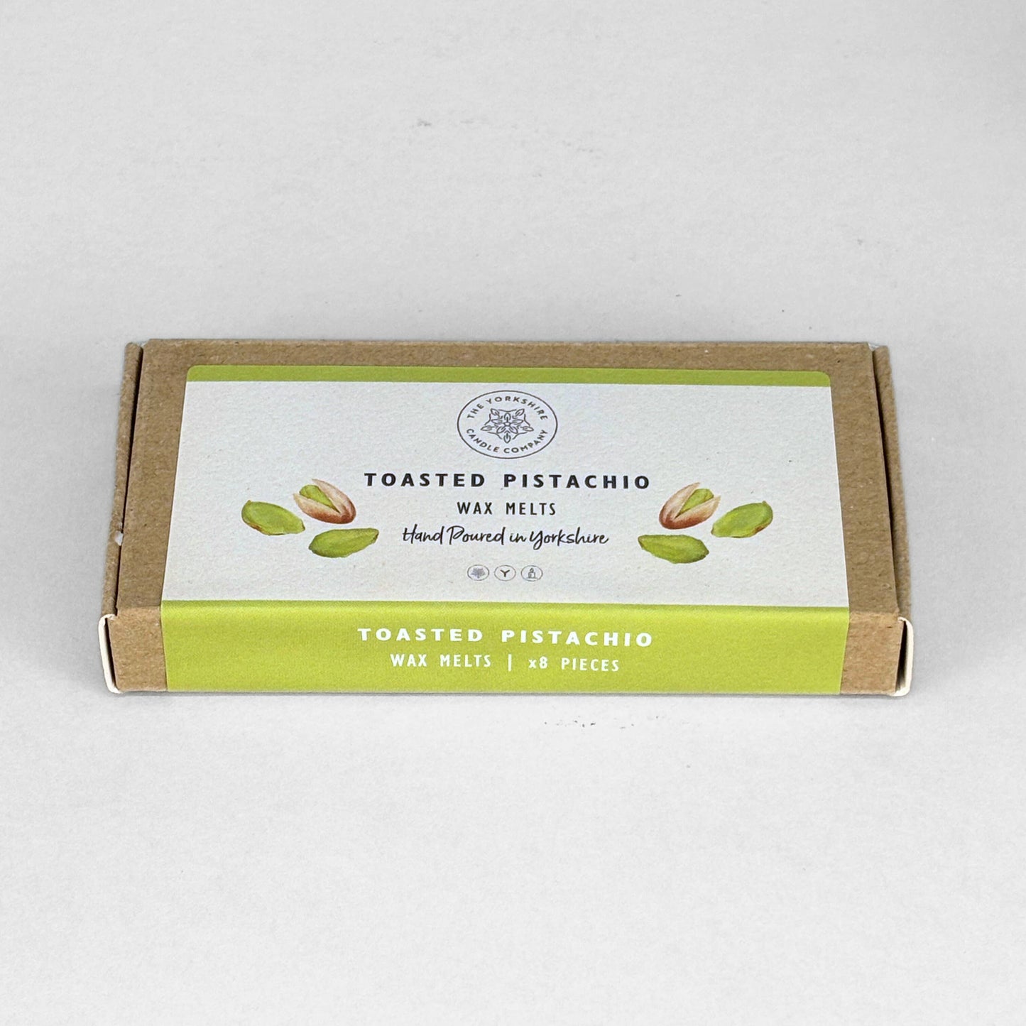 Box of Toasted Pistachio wax melts on a white background