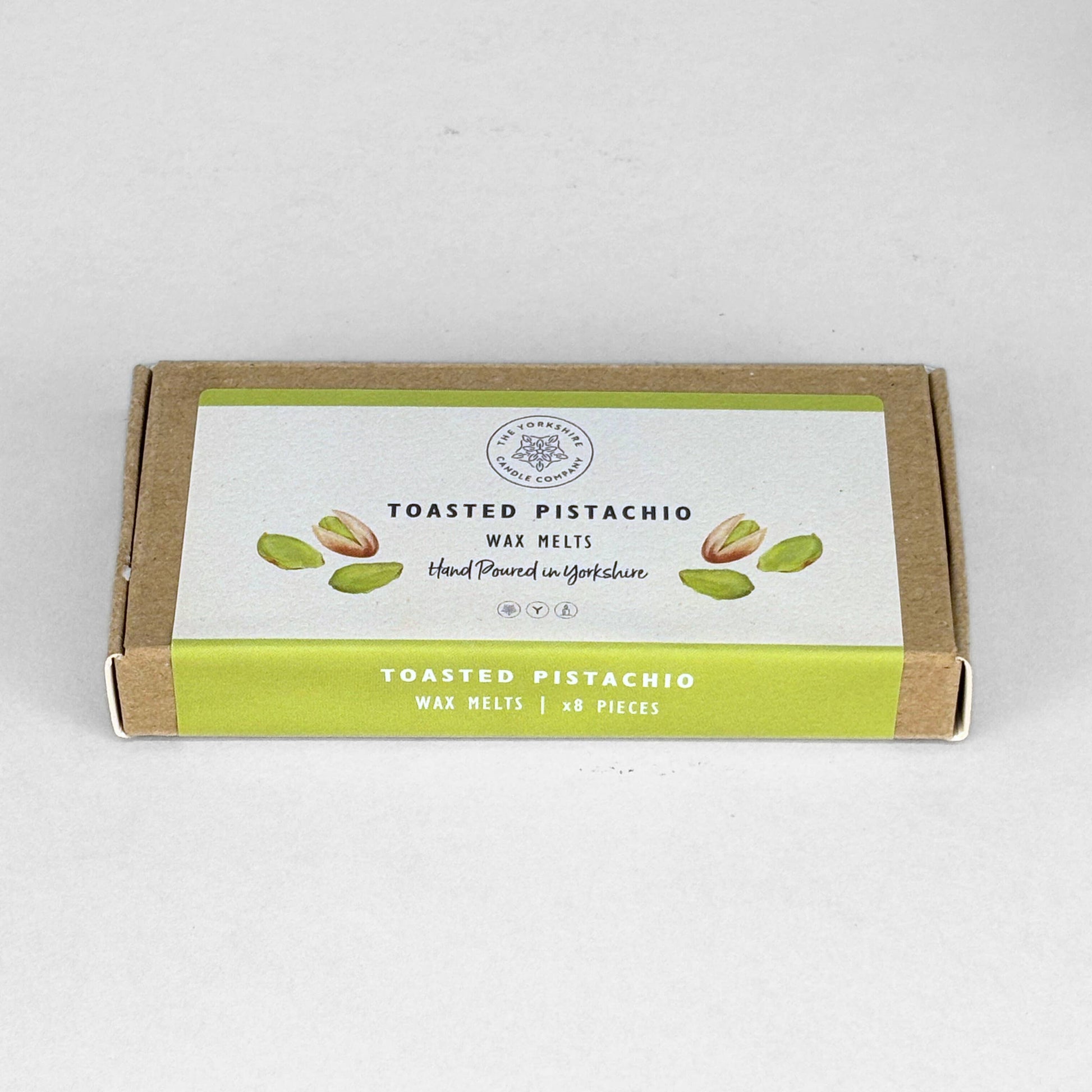 Box of Toasted Pistachio wax melts on a white background